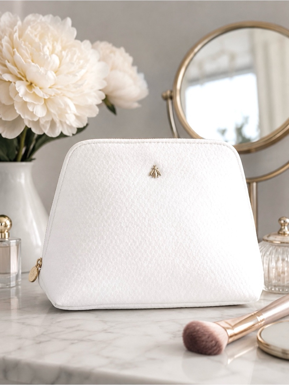 Guerlain Paris White Velvet Bee Cosmetic Makeup Pouch Bag NWOT